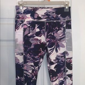 Purple Floral Fitness Tights w/ Sheer Pockets